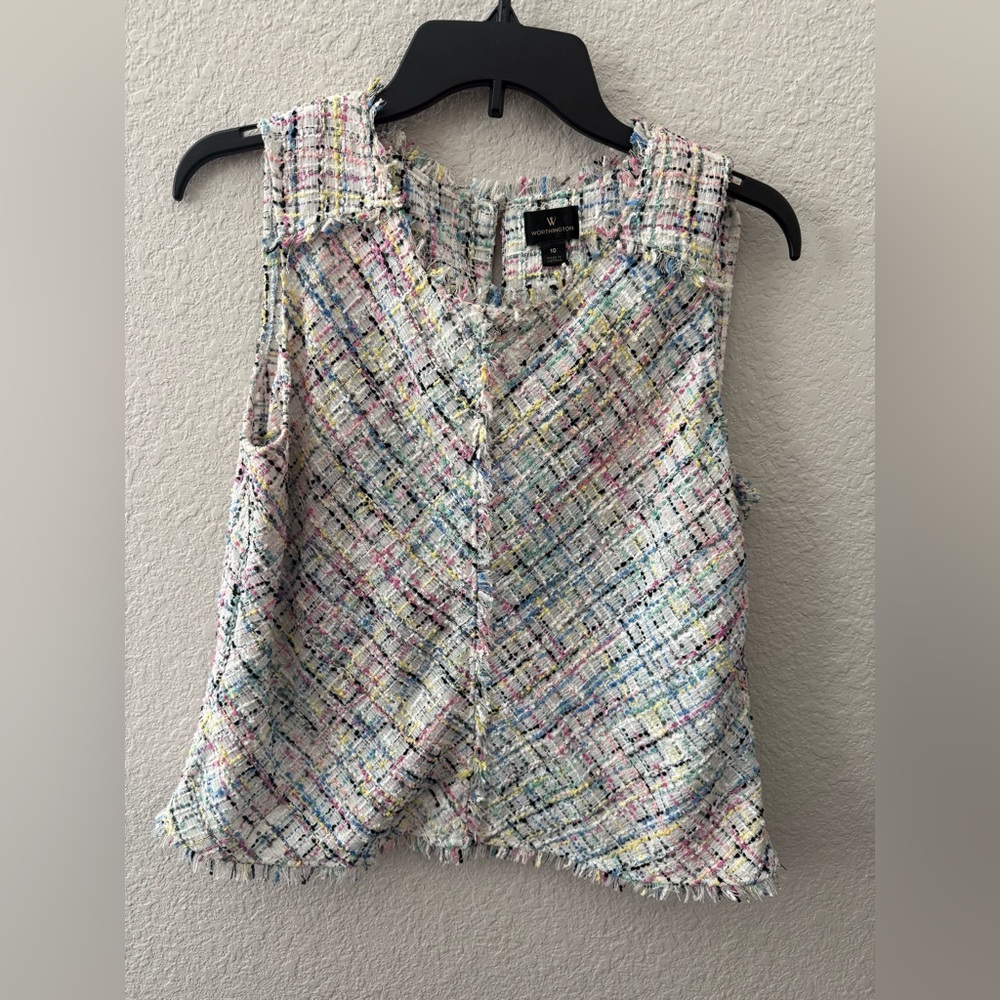 Worthington Pastel Tweed Sleeveless Blouse Sz 10